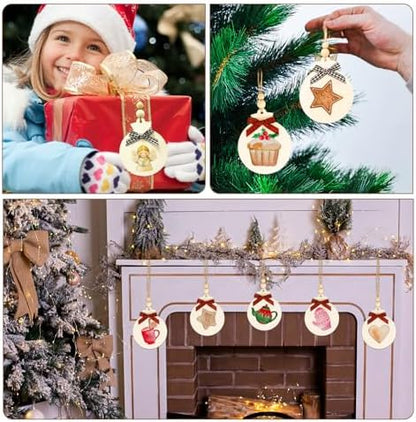 50PCS 4" Blank Wooden Ornaments for Crafts with Plaid Bows and Beads - Image 7