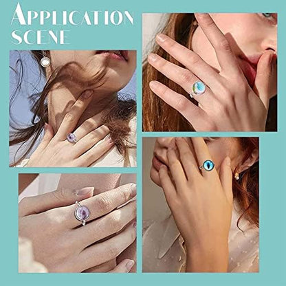 SUNNYCLUE 80pcs Cabochon Ring Blanks Adjustable Ring Base 14mm Glass Cabochons Blank Bezel Trays Flat Tray Rings Settings Cabochon Finger Rings for Jewelry Making Kit Women Adult DIY Crafts Supplies - Image 6
