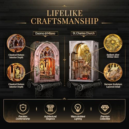 MiniCity 2-Piece Book Nook Kit Set, Milan and St Charles Church with LED - Image 7