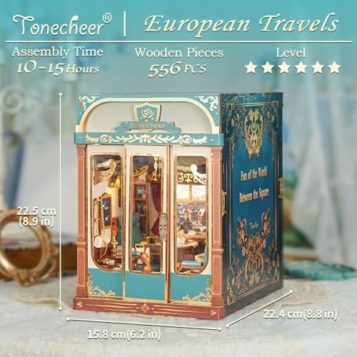 Tonecheer DIY Book Nook Kit for Adults, Miniature Infinity Train Cabin European Vintage Carriage Model, Wooden 3D Puzzle Dollhouse Booknook Decorative Bookend Gifts (European Travels) - Image 3
