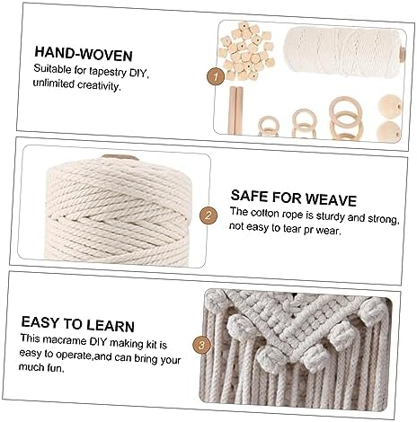 Holibanna 1Set Complete DIY Macrame Kit for Adults with Cotton Rope Wood Beads Rings and Sticks Hand-Woven Macrame Tapestry Material for Wall Art Decoration and Craft Projects - Image 5