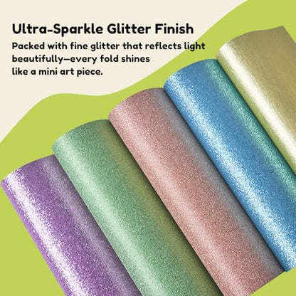 JoyCat Pastel Glitter Origami Paper, 50 Sheets, 5 Colors, 6x6 Inch - Image 4