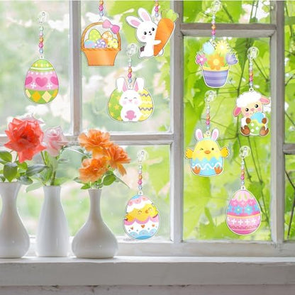 Dunzoom 30 Set Easter Craft Kit Suncatchers Kit Spring Easter Eggs DIY Suncatchers Craft Kit Make Your Own Suncatcher Paint Easter Bunny Sun Catcher Ornaments for Spring Art Craft Painting Activity - Image 4