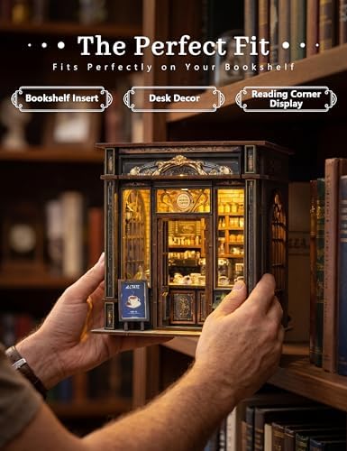 BOOZUU Coffee Shop Book Nook Kit with Light, Medieval Cafe Bookshelf Insert - Image 3