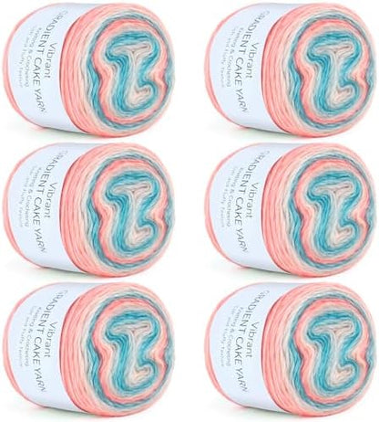Aeelike Cake Yarn for Crocheting, Soft Ombre Crochet Yarn, Blue Pink by Aeelikescrochetworld