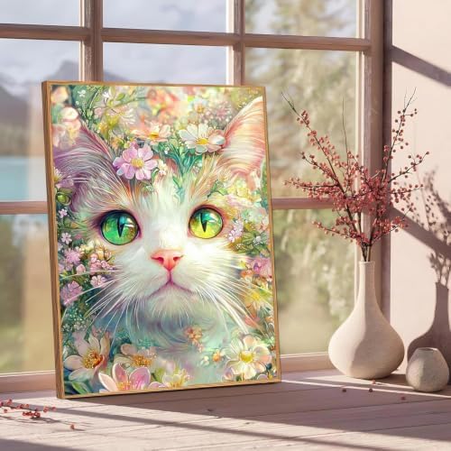 Cat Floral Paint by Numbers Kit for Adults Framed Canvas, Frameworkless - Image 2