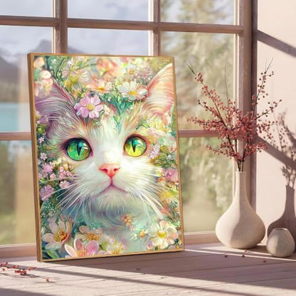 Cat Floral Paint by Numbers Kit for Adults Framed Canvas, Frameworkless - Image 2