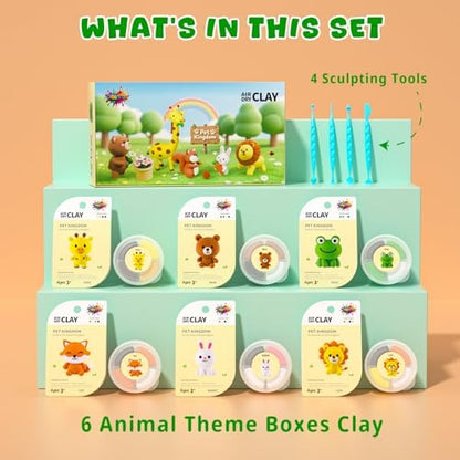 Air Dry Clay for Kids - 6 Animal Themed Modeling Clay Kit, Model Magic Clay with Sculpting Tools and Tutorials, Ultra Light & Soft, Non-Toxic & Safe, DIY Arts and Crafts School Projects for Kids - Image 2