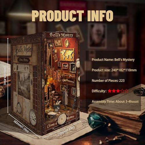 Book Nook Kit Miniature Booknook Kit Decorative Bookend Bookshelf 3D Wooden Puzzle Dollhouse Gifts for Adults Teens - Bell's Mystery (SQ-42) - Image 3