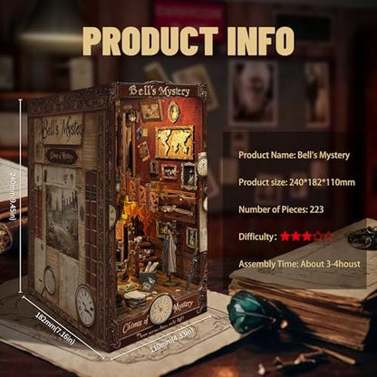 Book Nook Kit Miniature Booknook Kit Decorative Bookend Bookshelf 3D Wooden Puzzle Dollhouse Gifts for Adults Teens - Bell's Mystery (SQ-42) - Image 3