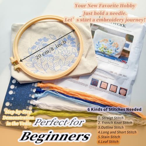 FONNUY Embroidery Kit Makeup Bag for Beginners, Flowers Pre-Stamped Pattern Handbag Coin Purses Making Kits for Adults with Hoop, Easy to Follow Color Thread Needlework (Daisy) - Image 5