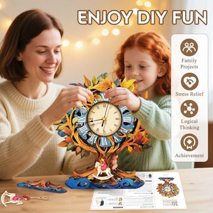 3D Wooden Puzzles for Adults-Tree of Life Clock Puzzle-Adult Craft - Image 5