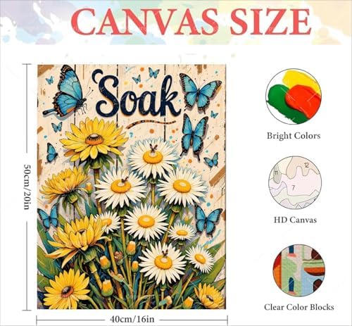 Sceorixa Soak Flower Paint by Numbers Kit for Adults - Butterflies Inspirational Painting on Canvas 16x20 inch, Paint Set, Suitable for Beginners, Art for Home Decoration or Gifts, Unframed - Image 2