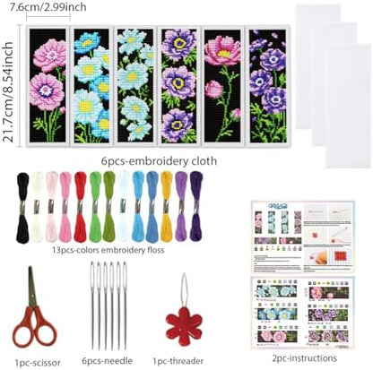 ORIGACH 6 Set Anemone Flower Cross Stitch Bookmark Kit for Beginner - Image 2