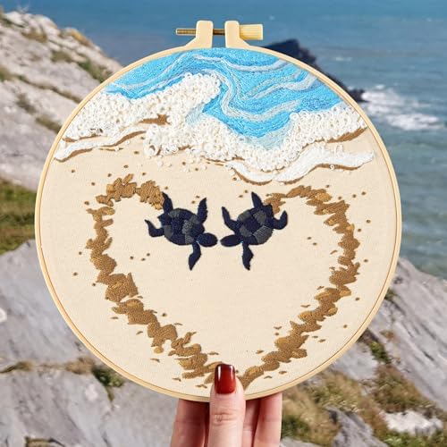 Crafmanoe Beach Embroidery Kits for Beginners Adults, Coastal Stamped Cross Stitch Kits for Beginners Adults, Hand Embroidery Needlepoint Starter Kits, Valentine's Day Gift for Women (Video Tutorial) - Image 7