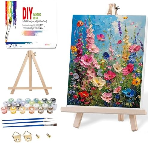 Ausanrl Wild Flowers Framed Paint by Numbers Wooden Easel 12x16inch by Ausanrl