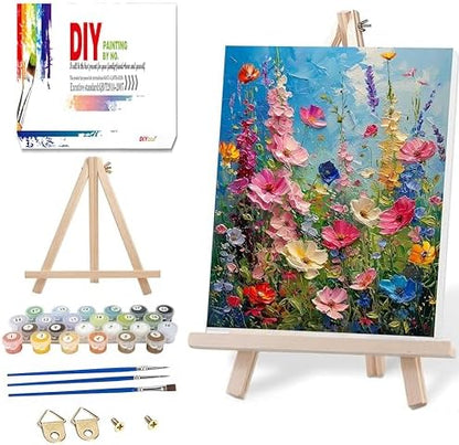 Ausanrl Wild Flowers Framed Paint by Numbers Wooden Easel 12x16inch by Ausanrl