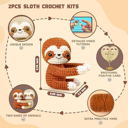 Fortuning's JDS Crochet Kit for Beginners, Hug Sloths Crochet Animal Kit - Image 3