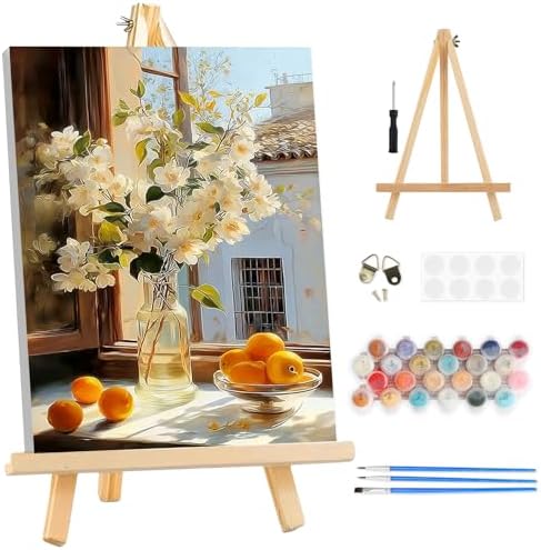 TOSTOG Jasmine Vase Framed Canvas Paint by Numbers Art Kit for Adults and Kids, Beginner Acrylic Oil Painting Supplies with Wooden Frame for Home Wall Decor 20 * 30 cm/8 * 11.8 in by TOSTOG