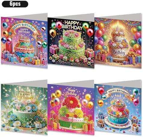 LAKEQUILL 6Pcs 5D DIY Birthday Themed Diamond Art Greeting Card Kit with Envelopes - for Adults & Craft Beginners, Great for Birthday Cheers & Congrats Wishes, Premium Handmade Gift & Party Favor - Image 4