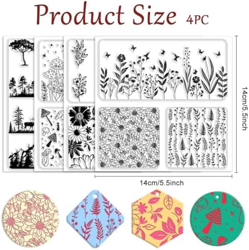 CHGCRAFT 4 Pcs 4 Styles Wildflowers Polymer Clay Texture Sheets Mushrooms Silicone Texture Stamp Leaves Clay Texture Mat Modeling Pattern Pad Texture Sheets for Making Earrings Jewerly, 5.5x5.5 inch - Image 2