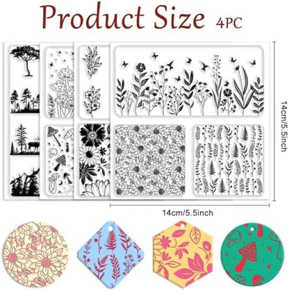 CHGCRAFT 4 Pcs 4 Styles Wildflowers Polymer Clay Texture Sheets Mushrooms Silicone Texture Stamp Leaves Clay Texture Mat Modeling Pattern Pad Texture Sheets for Making Earrings Jewerly, 5.5x5.5 inch - Image 2