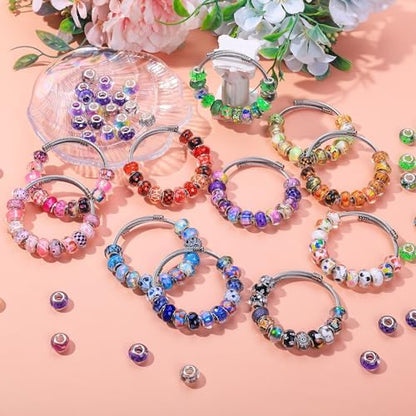 Aipridy Large Hole European Beads, Craft Supplies Kit，Assorted Mixed Color Lampwork Spacer Beads for DIY Bracelet Jewelry Making (100, Mixed) - Image 6