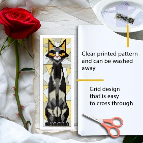 ORIGACH 6 Set Stained Glass Black Cat Cross Stitch Bookmark Kit - Image 3