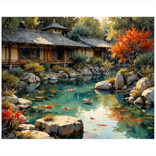 TAOPAOLAB Garden Paint by Numbers Kit for Adults - DIY Japanese Koi Pond and Autumn Trees Painting on Canvas 16x20 Inches, Acrylic Paint Set, Suitable for Beginners, Nature Art for Home or Gifts by Unknown