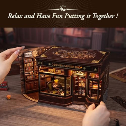 CUTEBEE Book Nook for Adults, DIY Miniature House Kits (Corner Coffee Shop) - Image 6