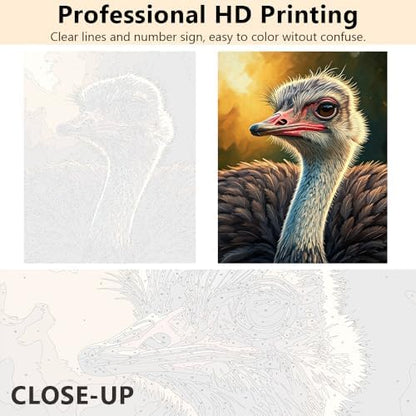 TUMOVO Adults Paint by Numbers Kit African Wildlife Art Colorful Ostrich Bird Painting by Numbers for Adults Exotic Animal DIY Canvas Artwork for Home Wall Decor Acrylic Paints and Brushes 16x20 Inch - Image 3