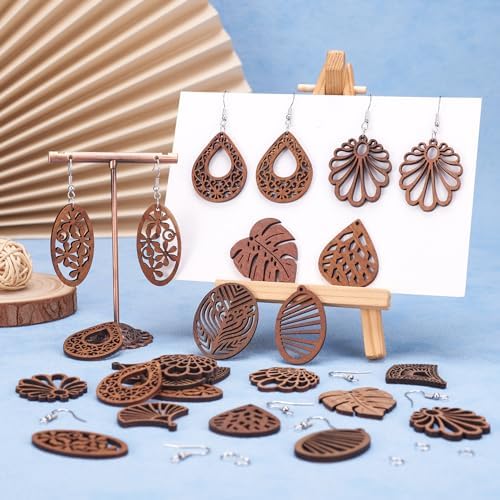 Elecrelive 20Pcs Wooden Earring Kit Bohemian Filigree Wood Earring Charms - Image 5