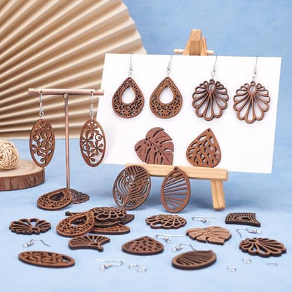Elecrelive 20Pcs Wooden Earring Kit Bohemian Filigree Wood Earring Charms - Image 5