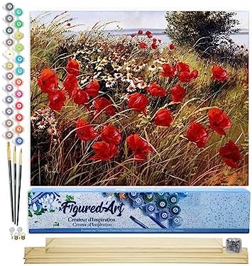 Figured'Art Paint by Numbers Kit for Adults Wild Flowers in The Countryside 16"x20" - Craft Art Painting Rolled Canvas with DIY Wooden Frame by FiguredArt