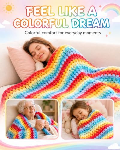 Aeelike Blanket Crochet Kit for Beginners,Rainbow Gradient Blanket - Image 6