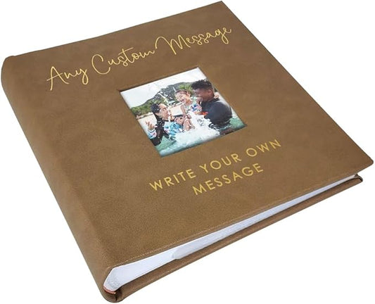 Personalized Photo Album, Custom Engraved Picture Album, Holds 200 4" x 6" Photos, Leatherette and Laser Engraved Scrapbook, Any Custom Message, Brown