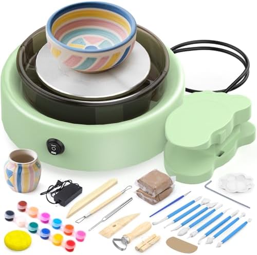 SKIRFY Pottery Wheel for Beginners, Complete Pottery Studio Kit with Foot Pedal, Adjustable Speed, 2.2 LB Air-Dry Clay, 21 Sculpting Tools, Ceramic Craft Kit for Ages 8+, Teens & Adults by Skirfy
