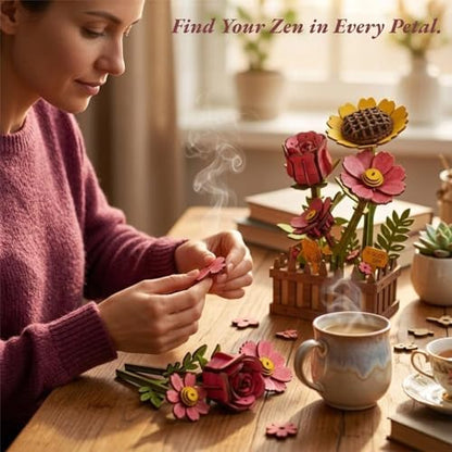 3D Wooden Flower Bouquet Puzzle for Adults - Image 3