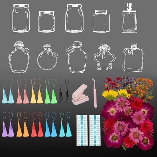 104Pcs Transparent Dried Flower Bookmarks, Dried Flower Bookmark Kit, Handmade DIY Bookmarks for Pressed Flowers, Thousand Flower Bookmark for Kids Women Men, Book Lovers by Artlaza