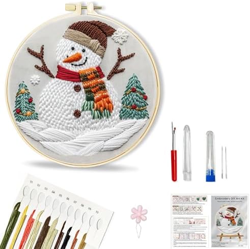 Huacan Embroidery Kit for Beginners Adults, Easy Needlepoint Kits for Adults with Stamped Embroidery Patterns. (Snowman) by Home