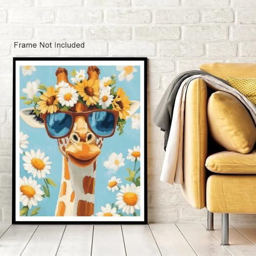 Natuyalo Paint by Numbers Kit for Adults - Giraffe with Sunglasses Adult Paint by Number Kits on Canvas for Beginners, Daisy Sunflower DIY Acrylic Number Painting Kits for Home Wall Decor 16x20 inch - Image 3