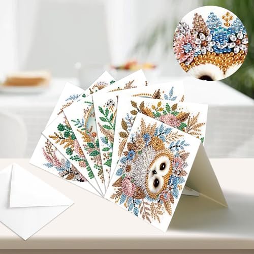 Tontut 6pcs Diamond Painting Kit Greeting Card, Owl 5D DIY Diamond Handmade Holiday Greeting Card with Envelope, Christmas Gift Congratulation - Image 4