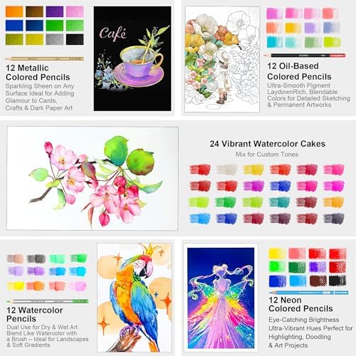 KALOUR 135 Drawing Set Sketching Kit,Art Supplies with 3-color Sketchbook & Coloring Paper,Include Tutorial, Oil Based, Neon,Graphite, Charcoal, Watercolor & Metallic Pencil,for Artist Adults Beginner - Image 6