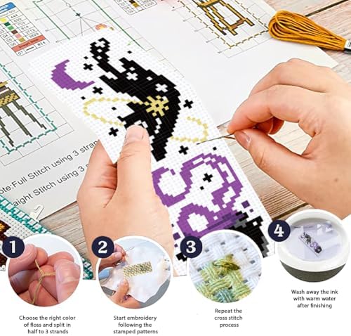 ORIGACH 6 Set Skull Cat Cross Stitch Bookmark Kit for Beginner - Image 4