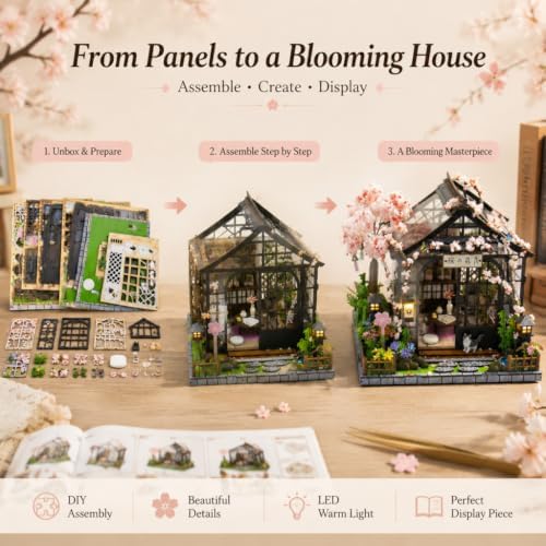 Book Nook Kit Dollhouse Kit, 3D Wooden Puzzle Sakura Japan - Image 5