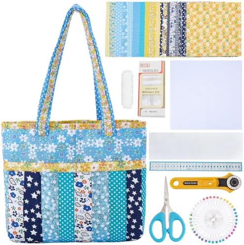WEBEEDY DIY Small Bag Quilted Kit Handmade Rectangular Quilted Bag Starter Kit with 21 PCS Fabric, Quilting Tools and Step-by-Step Video Tutorial for Beginners Adults DIY Sewing Patchwork Craft by WEBEEDY