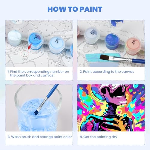 MXJSUA Rainbow Skeleton Framed Paint by Numbers Kit for Adults Beginner with Wooden Easel, Adults' Paint-by-Numbers on Canvas, Easy DIY Acrylic Number Painting for Home Decor Gifts, 8x12 inch - Image 5