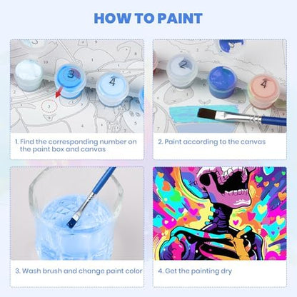 MXJSUA Rainbow Skeleton Framed Paint by Numbers Kit for Adults Beginner with Wooden Easel, Adults' Paint-by-Numbers on Canvas, Easy DIY Acrylic Number Painting for Home Decor Gifts, 8x12 inch - Image 5