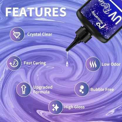 Honcaring UV Resin 500g, Clear Beginner-Friendly Kit with Silicone Tools, Upgraded Formula & Crystal Clear for Jewlery Making, Craft, 250g*2 Resin UV Kit for Earring, Pendant, DIY - Image 2