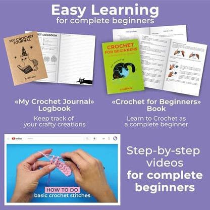 Craftwiz Learn to Crochet Kit for Beginners Adults – Complete Beginner Set with 20 Yarn Skeins, 9 Hooks, Organizer Bag & Book – Perfect Crochet Starter Kit for Adults & Teens - Image 6